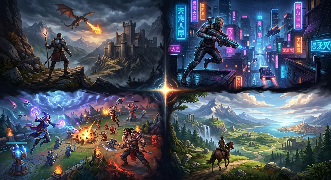 Ilustrasi berbagai genre game digital